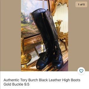 Authentic Tory Burch Black Leather High Boots 9.5